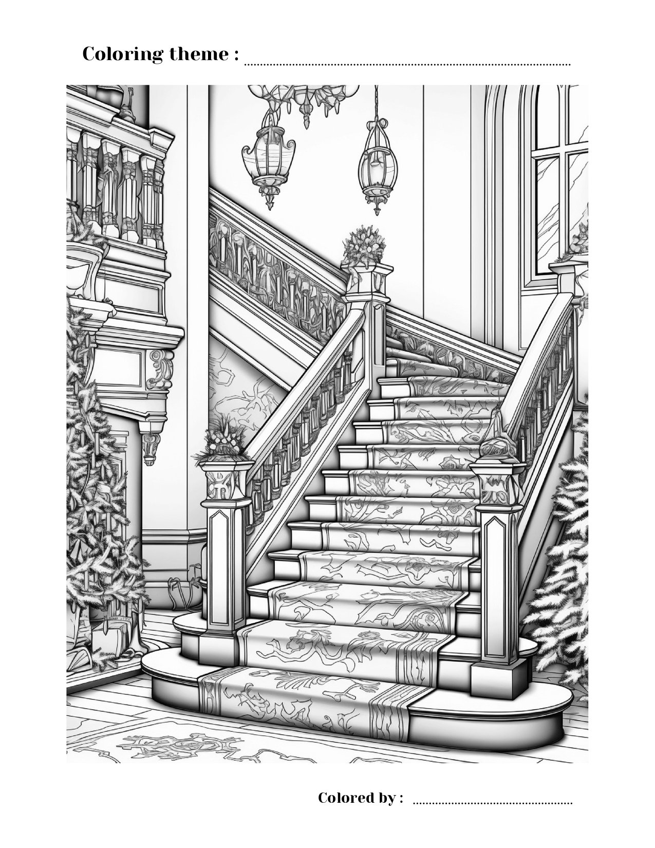 Kolorowanka Świąteczne Wnętrza | Pobierz w Bimli.pl Kolorowanka Świąteczne Wnętrza - obrazek 3