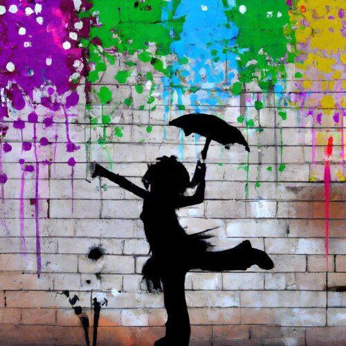 BANKSY STYLE  — Dziewczynka z Parasolą | Street Art Graffiti Poster