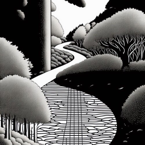 Czarny Las – Plakat Cyfrowy Pen & Ink | Minimalistyczny Krajobraz