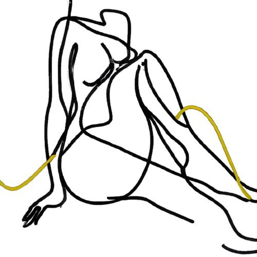 Minimalistyczny Akt Kobiety | Line Art z Akcentem Złota