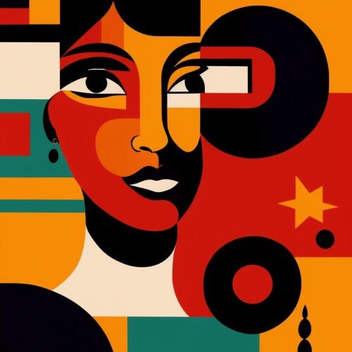 Abstrakcyjny Geometryczny Portret Kobiety | Modern Retro Cubism Art