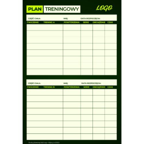 Plan treningowy do druku PDF