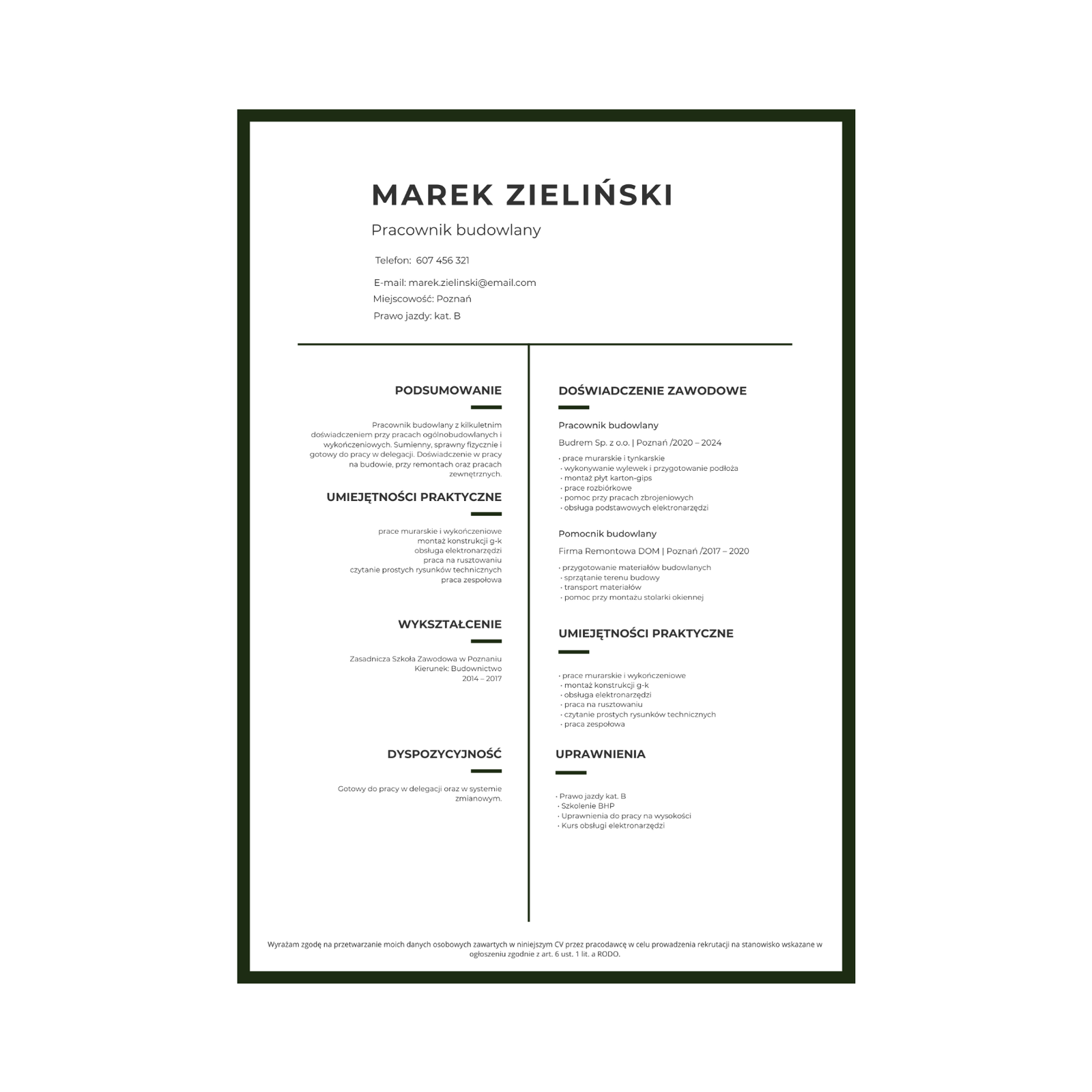 CV do pracy fizycznej wzór 2026 | Pobierz w Bimli.pl CV do pracy fizycznej wzór 2026 - obrazek 2