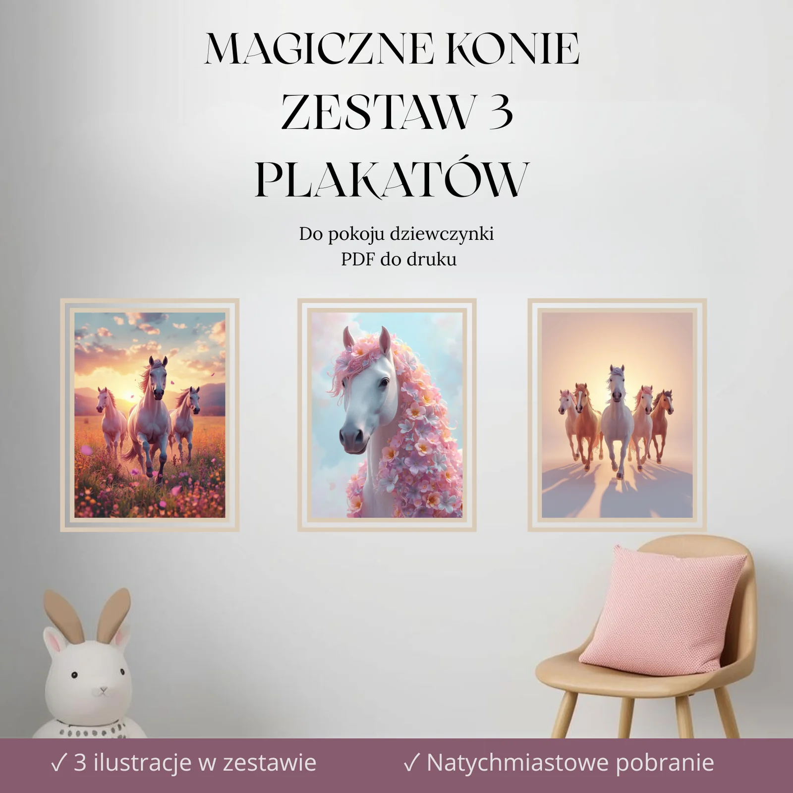 Magiczne konie — zestaw trzech plakatów do druku